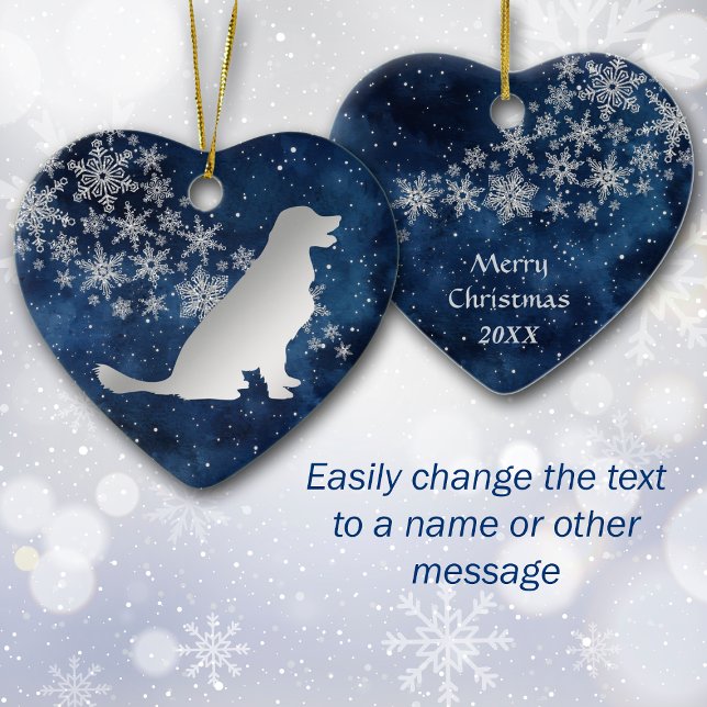 Midnight Blue Silver Snowflake Golden Retriever Keramik Ornament (Von Creator hochgeladen)