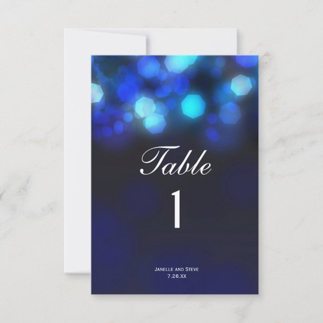 Midnight Blue Sky Bokeh Wedding Tischnummern Card (Vorderseite)