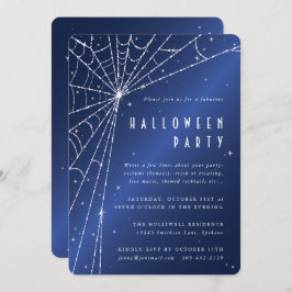 Midnight Blue Sparkling Spider Web Halloween-Party Einladung