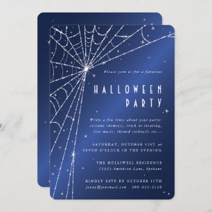 Midnight Blue Sparkling Spider Web Halloween-Party Einladung