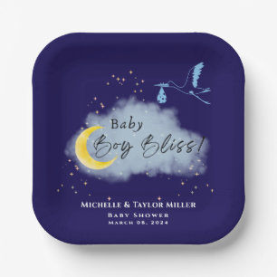 Midnight Blue Starlit Baby Boy Bliss Stork Pappteller