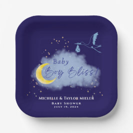 Midnight Blue Starlit Baby Boy Bliss Stork Pappteller