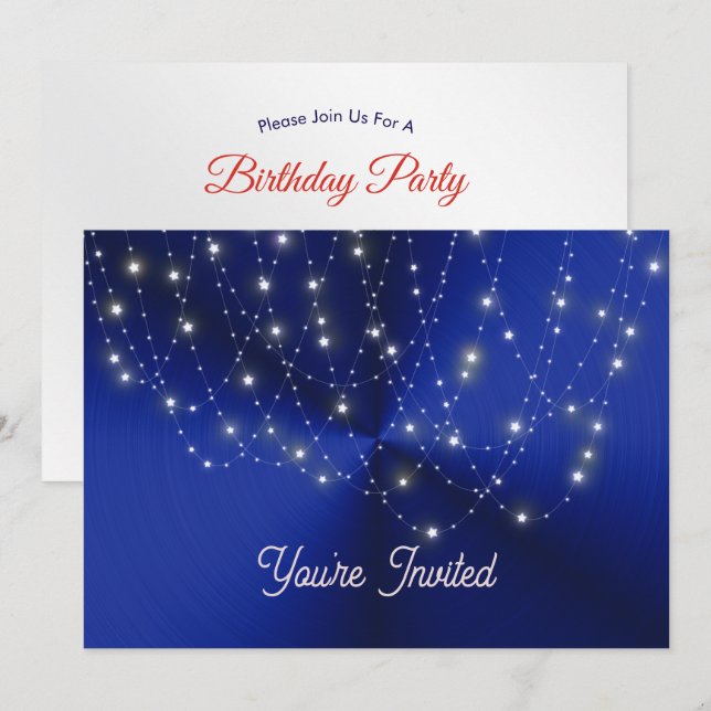 Midnight Blue Sternenlicht-Kaskaden-Geburtstag Einladung (Vorne/Hinten)