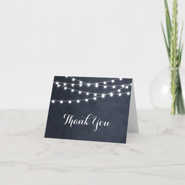 Midnight Blue String Lights Wedding Danke Card (Vorderseite)