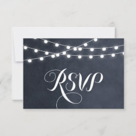 Midnight Blue String Lights Wedding RSVP Card