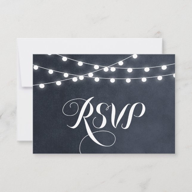 Midnight Blue String Lights Wedding RSVP Card (Vorderseite)