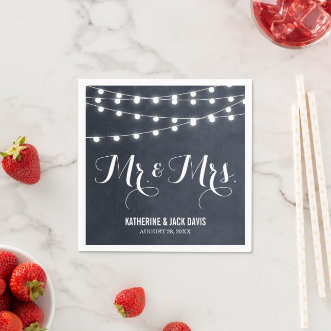 Midnight Blue String Lights Wedgram Serviette (Beispiel)