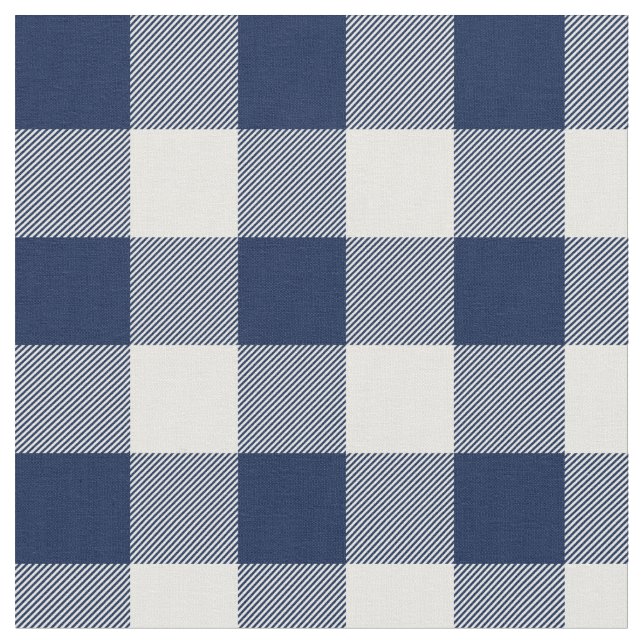 Midnight Blue und White Gingham Kariert Stoff (Nahaufnahme)