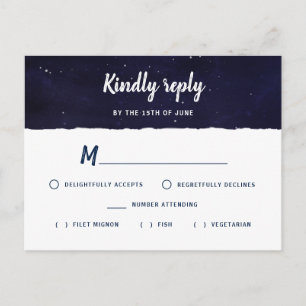 Midnight Blue Watercolor Galaxy Wedding RSVP Einladungspostkarte