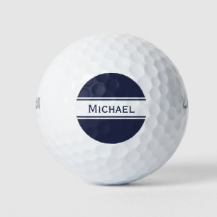 Midnight Blue White Strip Name Monogram Golfball