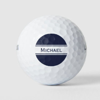 Midnight Blue White Strip Name Monogram Golfball