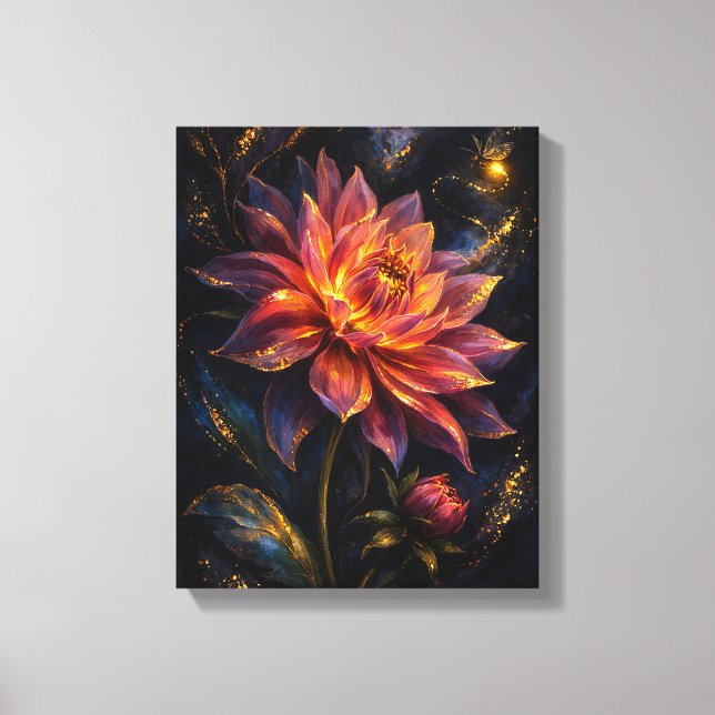 Midnight Botanica Ember Dahlia Moody Indigo Floral Leinwanddruck (Vorderseite)