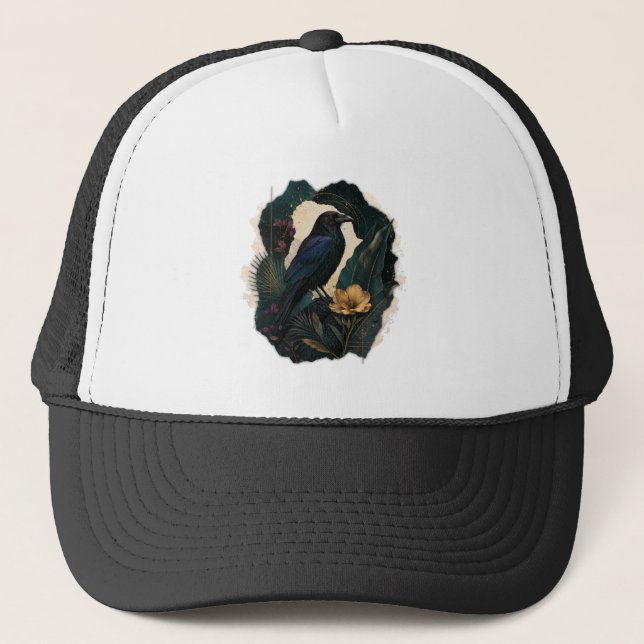 Midnight Botanical Raven Truckerkappe (Vorderseite)