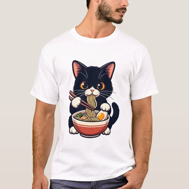 Midnight Cat Ramen Buddy T-Shirt (Vorderseite)