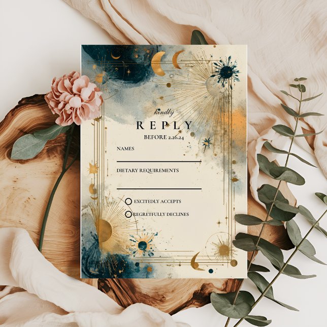 Midnight Celestial Wedding RSVP Karte (Von Creator hochgeladen)