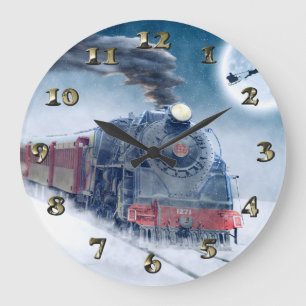 Midnight Christmas Train with Girl and Santa Große Wanduhr