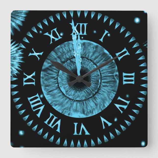 Midnight Clock Light Blue Quadratische Wanduhr (Vorderseite)