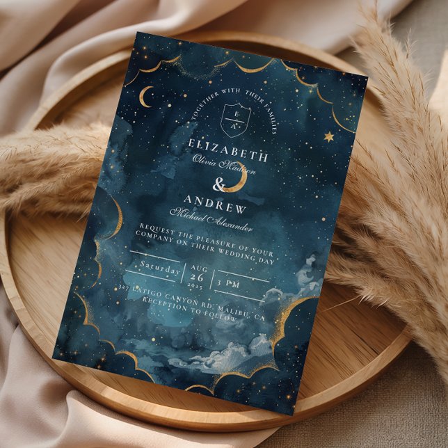 Midnight Constellation Floral Wedding Einladung (Von Creator hochgeladen)
