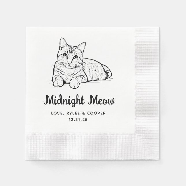 Midnight Custom Cat Gezeichnet Cocktail Napkins Ho Serviette (Vorderseite)