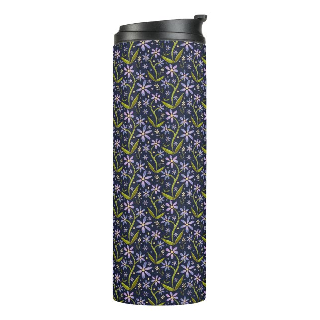 Midnight | Dancing Daisies Watercolor Tumbler Thermosbecher (Nach links gedreht)