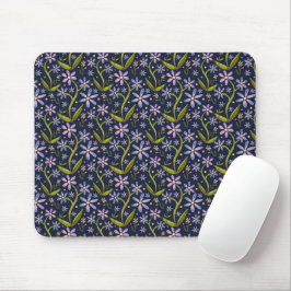 Midnight | Dancing Watercolor Daisies Mousepad