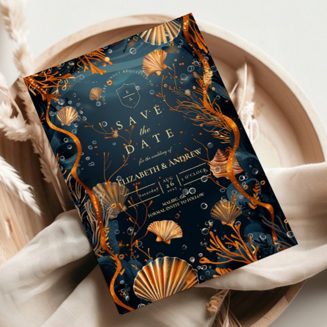 Midnight Deep Sea Gold Nautical Wedding Save The Date (Von Creator hochgeladen)