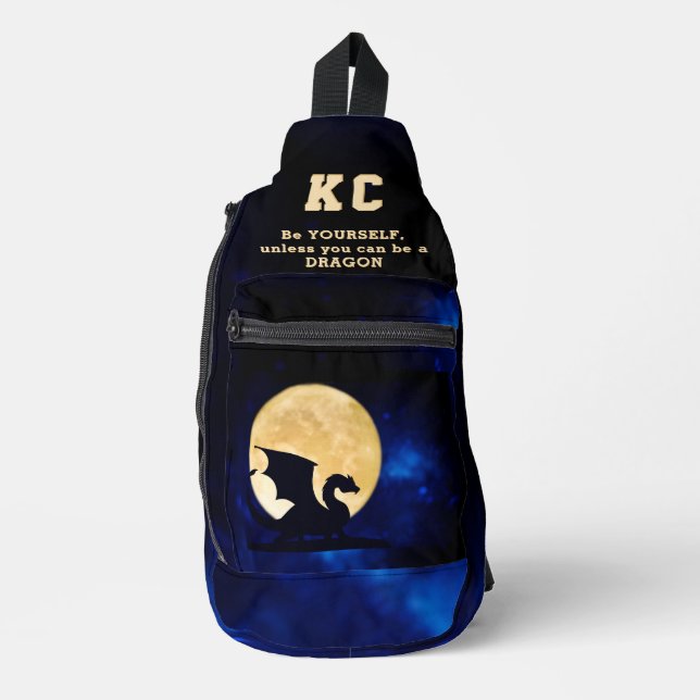 Midnight-Drache Minimalistische Anfangsbuchstaben  Crossbody Bag (Vorderseite)