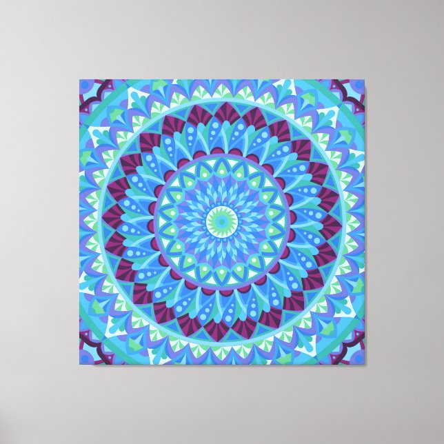 Midnight Dreams Mandala Blau Boho  Leinwanddruck (Vorderseite)