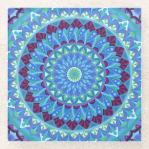 Midnight Dreams Mandala Blau Boho Trinkglas  Glasuntersetzer