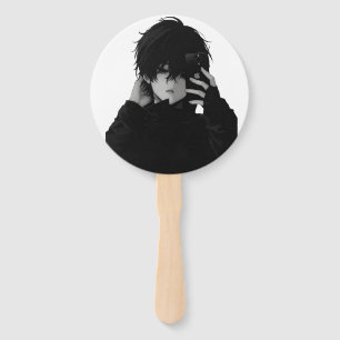 Midnight-Emo Anime-Junge - Dunkler Ästhetik-Handfä Fächer