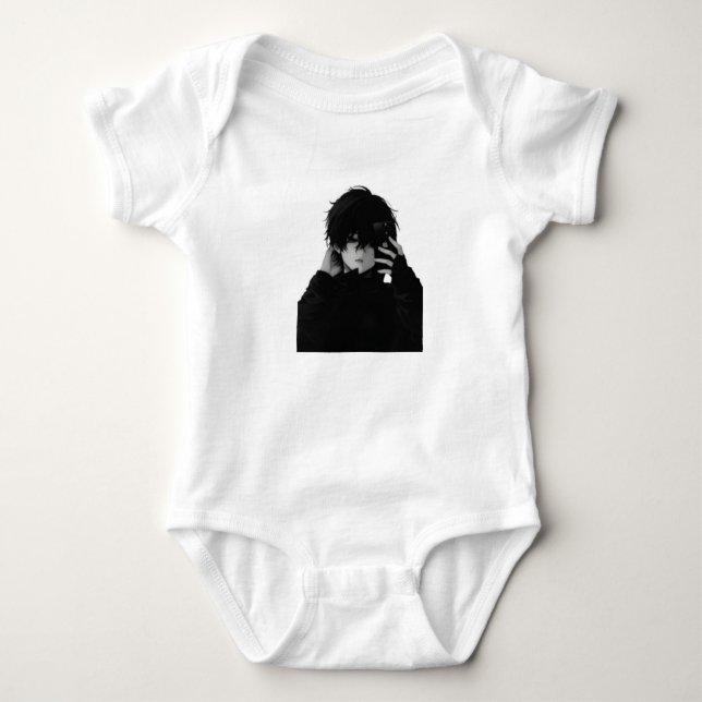 Midnight-Emo Anime-Junge - Dunkles Ästhetik-Baby-B Baby Strampler (Vorderseite)