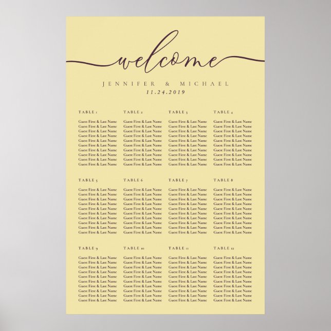 Midnight Fig & Champagne Welcome Wedding Seating Poster (Vorne)