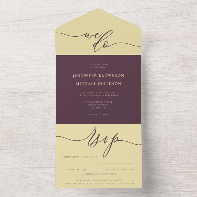 Midnight Fig Hochzeitsskript wir machen All In One Einladung (Innen Boden)