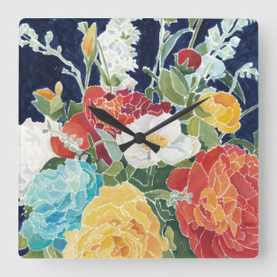 Midnight Florals I Quadratische Wanduhr