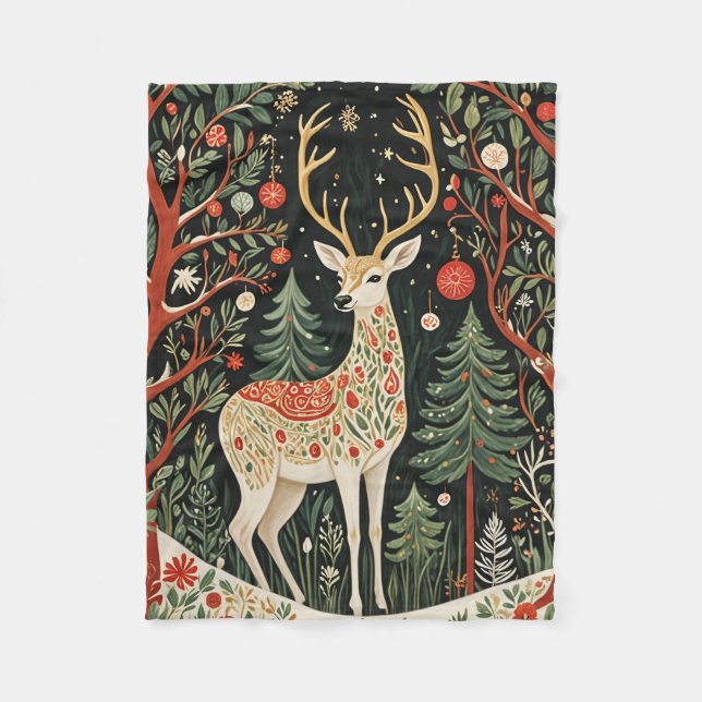 Midnight Forest Christmas Deer Fleecedecke (Vorderseite)