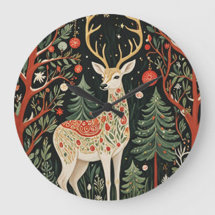 Midnight Forest Christmas Deer Große Wanduhr