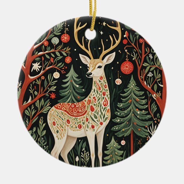 Midnight Forest Christmas Deer Keramik Ornament (Vorne)