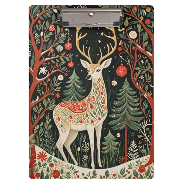 Midnight Forest Christmas Deer Klemmbrett (Vorderseite)