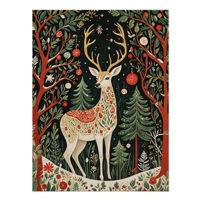 Midnight Forest Christmas Deer Poster (Vorderseite)