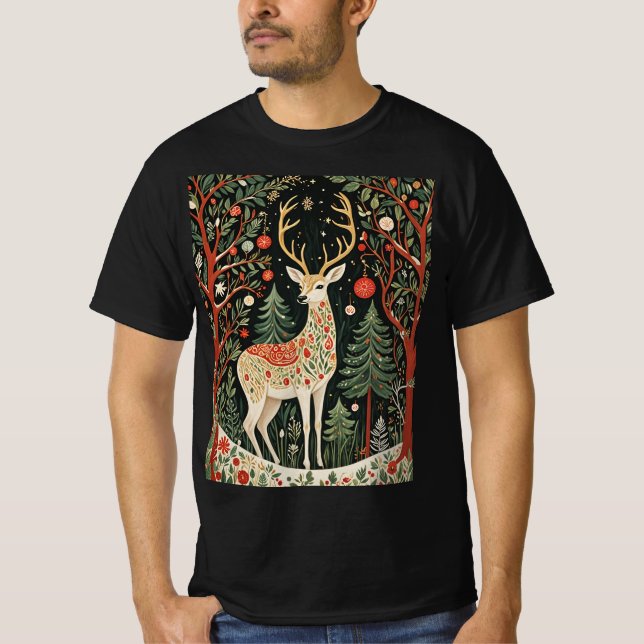 Midnight Forest Christmas Deer T-Shirt (Vorderseite)