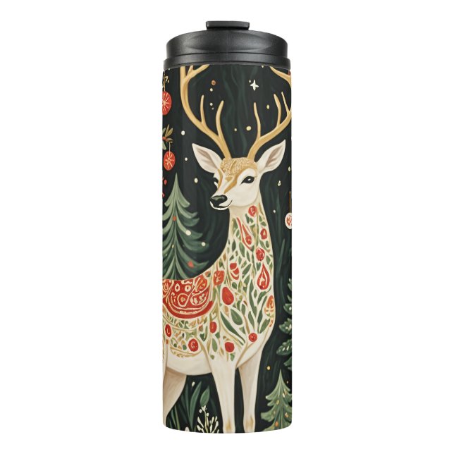 Midnight Forest Christmas Deer Thermosbecher (Vorderseite)