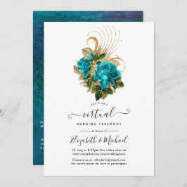 Midnight Forest Türkise und Gold Virtual Wedding Einladung