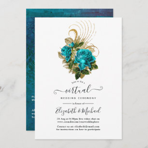 Midnight Forest Türkise und Gold Virtual Wedding Einladung