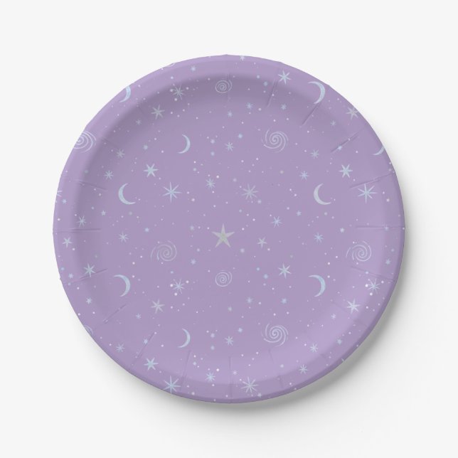 Midnight Galaxy Celestial auf helllila Pappteller (Vorderseite)