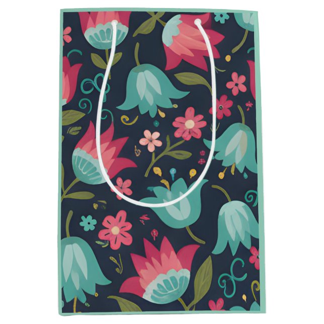 Midnight Garden: Moody Tulip & Teal Blossom Mittlere Geschenktüte (Vorderseite)
