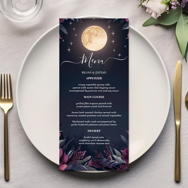 Midnight Garden Moon Wedding Menükarte (Von Creator hochgeladen)