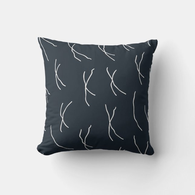 Midnight Garden Navy Abstract Sketchy Lines Kissen (Vorderseite)