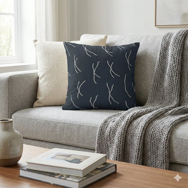Midnight Garden Navy Abstract Sketchy Lines Kissen (Von Creator hochgeladen)