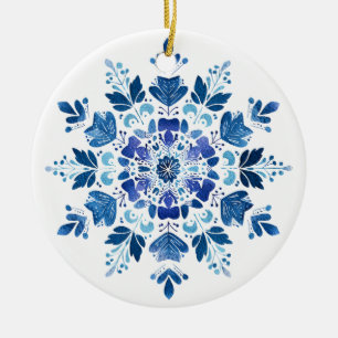 Midnight Garden-Schneeflocken-Ornament Tiefblau Keramik Ornament
