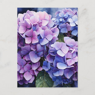 Midnight Garden Violet Hydrangea Wassercolor Feiertagspostkarte